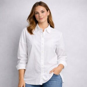 David Meister White Button Up Shirt M Long Sleeve Collared Tunic Top